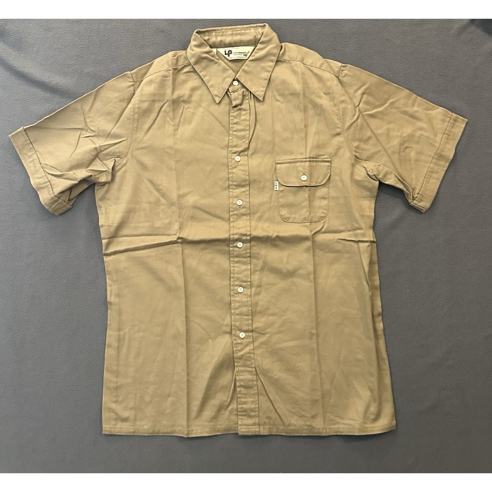 Vintage Levi's Panatela Short Sleeve Beige Button Up Shirt Large 70s